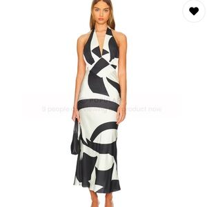 NWT Citron Women's Halter Midi Dress in Black and Ivory